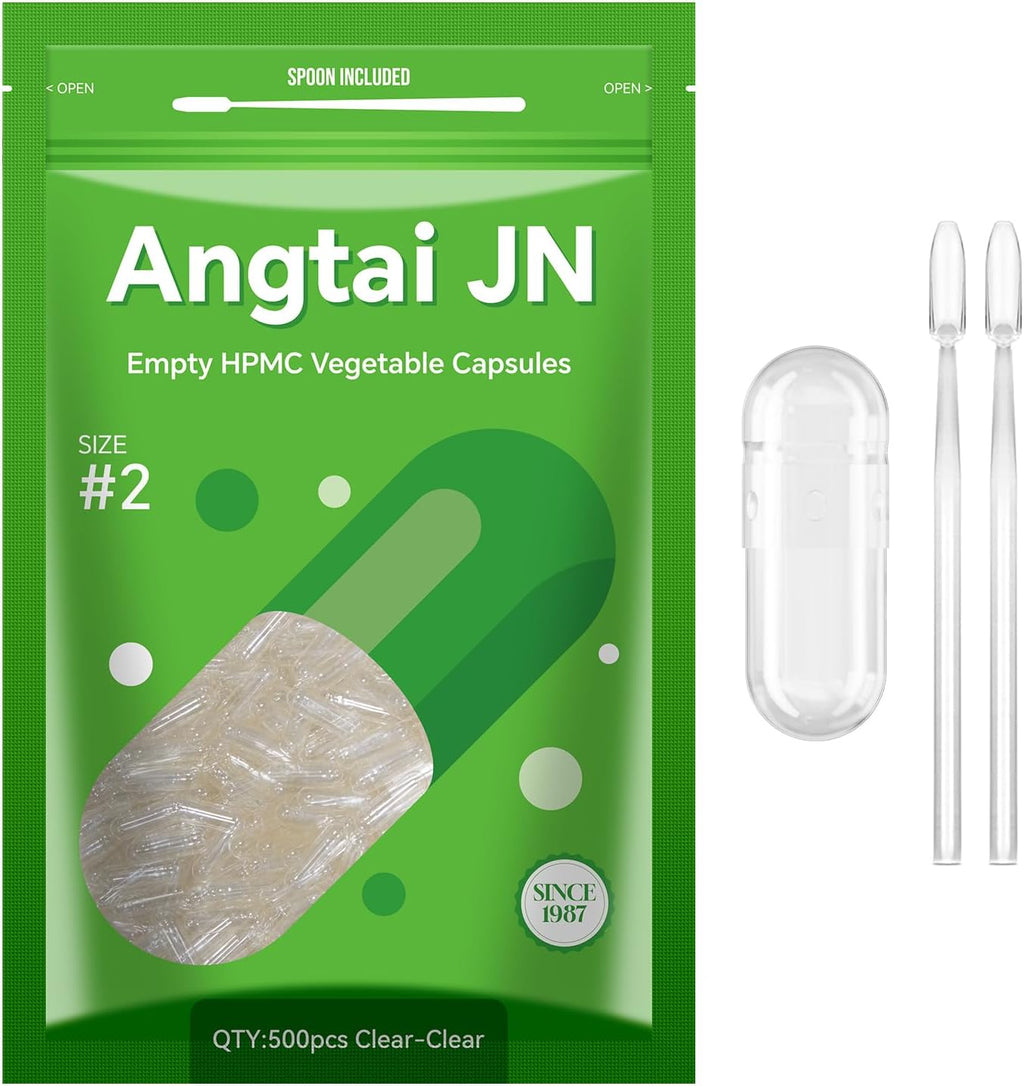 Cápsulas Vegetales Vacías Tamaño 2 (100 Unidades) - Veganas, Sin Gluten, No OGM, Certificado Halal - Kit de Llenado con 2 Cucharas para Suplementos Caseros