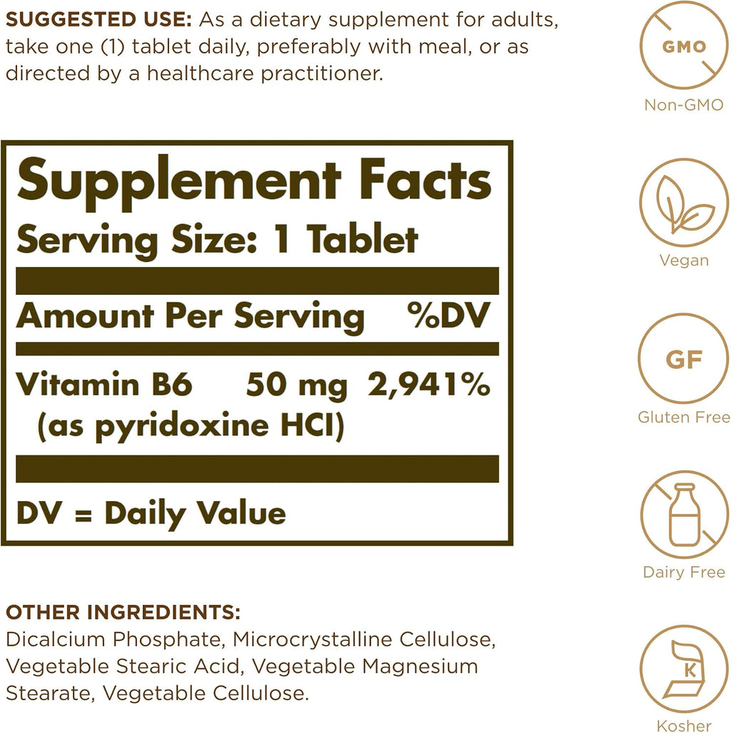 Solgar Vitamina B6 50 mg - 100 Comprimidos