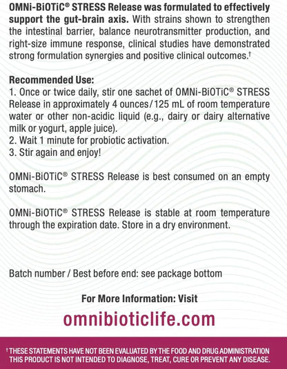 OMNi BiOTiC Stress Release - Probiótico para – Práctico y estable: No requiere refrigeración, ideal para llevar a – Image 3