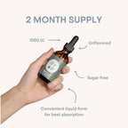 Drop Vitamina D3 + K2 Gotas Líquidas, 1000 UI D3 Vegana de Liquen, 45 mcg K2 (MK-4 y MK-7), con Aceite de Coco MCT Orgánico, 59 Dosis, 60 ml
