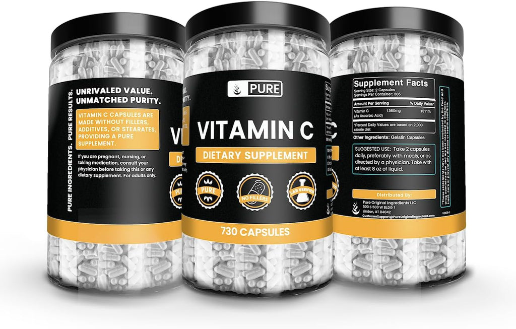 Pure Original Ingredients Vitamina C (730 Cápsulas) Sin Rellenos, Puro y Verificado en Laboratorio