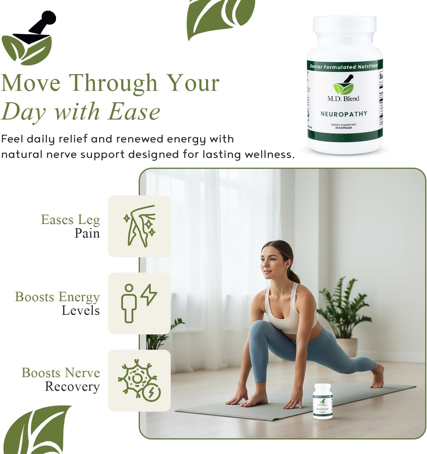 Neuropathy - Mezcla Natural para el Alivio del Dolor Nervioso y Bienestar, Ácido Alfa Lipoico, L-Carnitina, Vitaminas B6 y B12, Raíz de Escutelaria, Acetil L-Carnitina, 30 Cápsulas