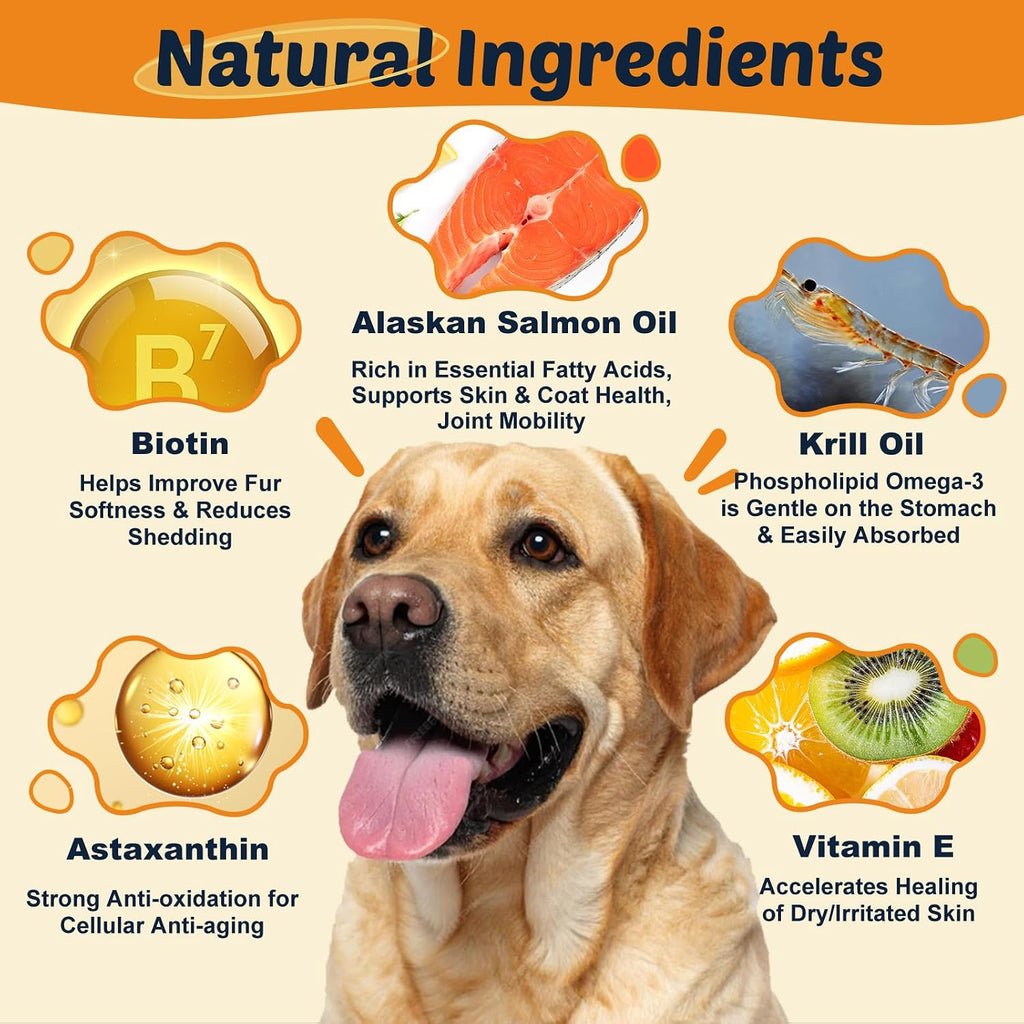 Aceite de pescado omega 3 para perros, aceite de salmón con EPA y DHA - 120 chews - DRFOSTER