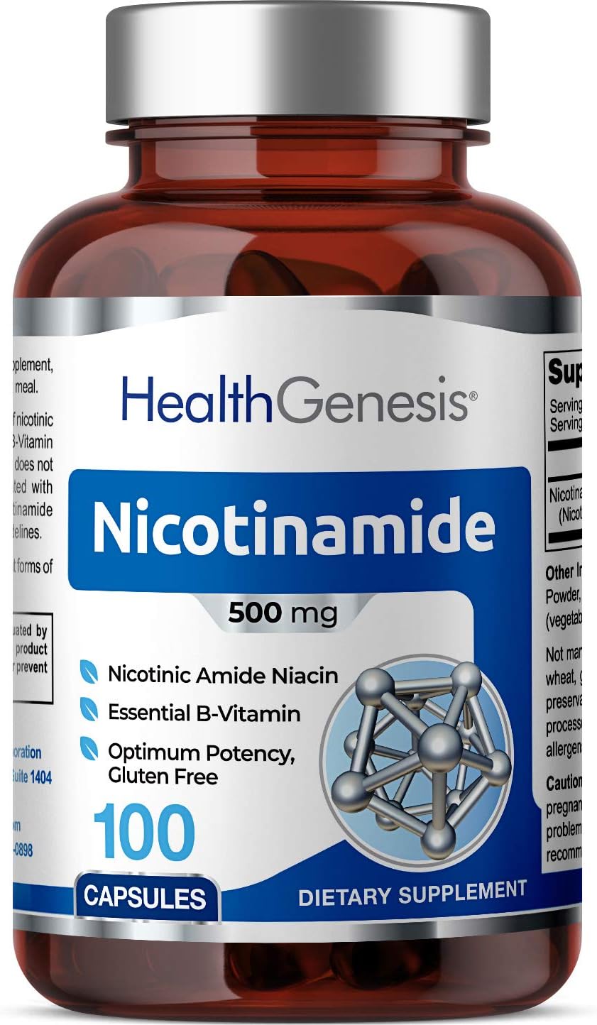 Health Genesis B-3 Niacinamida 500 mg 100 Cápsulas (2 Pack)