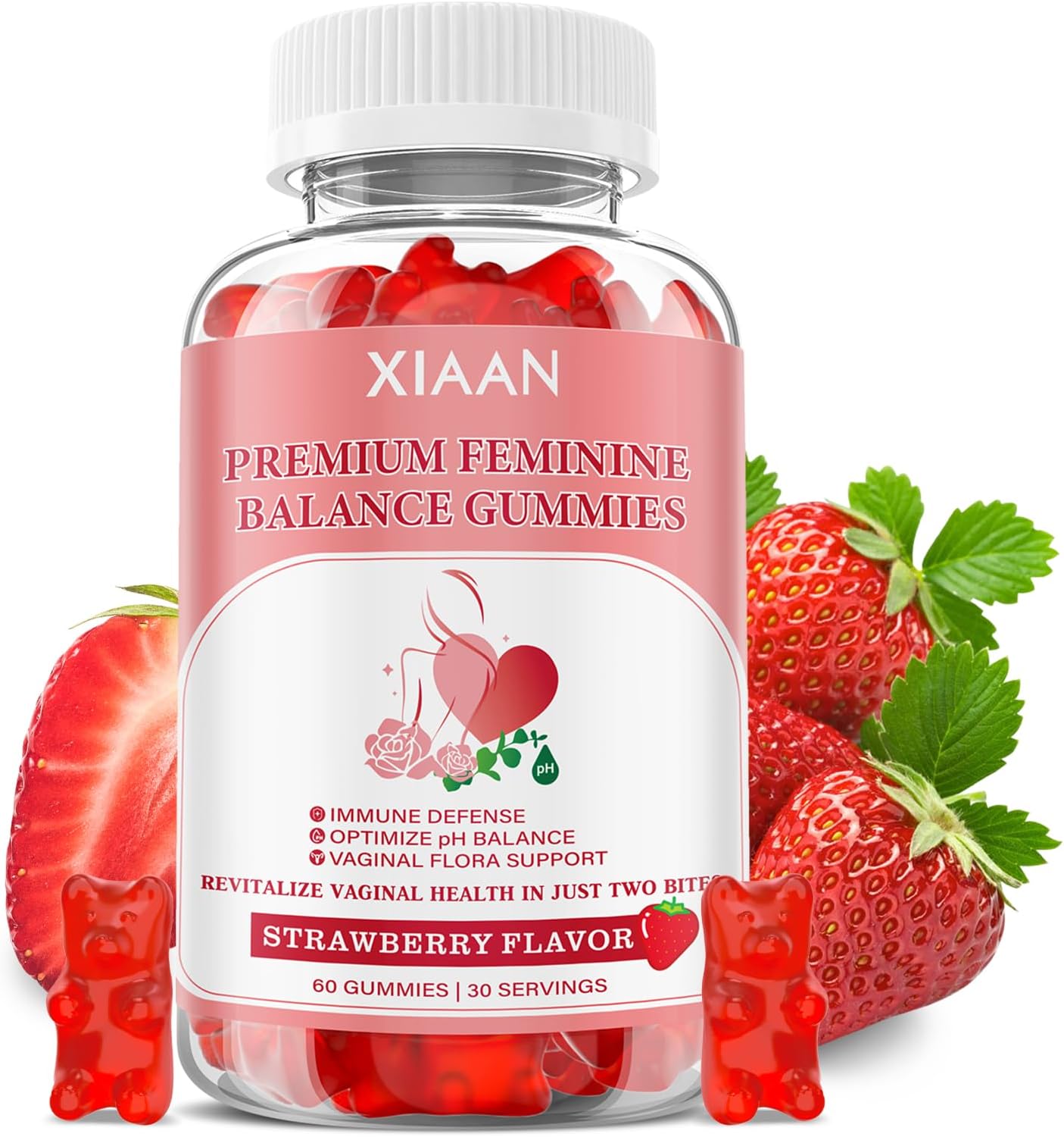 Gominolas de Equilibrio Femenino para Mujeres, Sabor Fresa, Veganas, Sin Gluten, 60 Gominolas