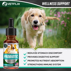 Probióticos Líquidos Premium para Perros, Gatos, Cachorros y Gatitos, 60 ml - Vetflix