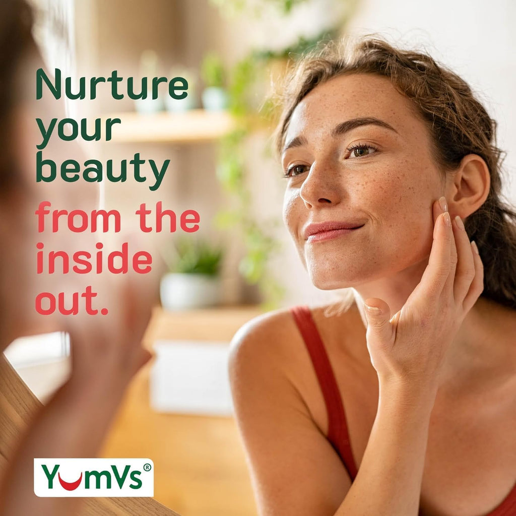 YUM-V'S Biotin Gummies 10.000 mcg – Gominolas de Biotina para Cabello, Piel y Uñas – 70 Gominolas – Sabor Frambuesa – Vegano