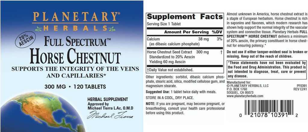 Planetary Herbals Full Spectrum Castaño de Indias 500 mg - 120 Comprimidos