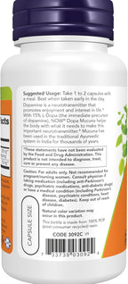 NOW Supplements, DOPA Mucuna, Extracto Estandarizado de Mucuna con 15% L-Dopa Natural, 90 Cápsulas Veganas