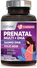 Built by Nature Vitaminas Prenatales para Mujeres - 120 Softgels con DHA y Omega-3, Ácido Fólico, Vitamina C, B12 y Hierro