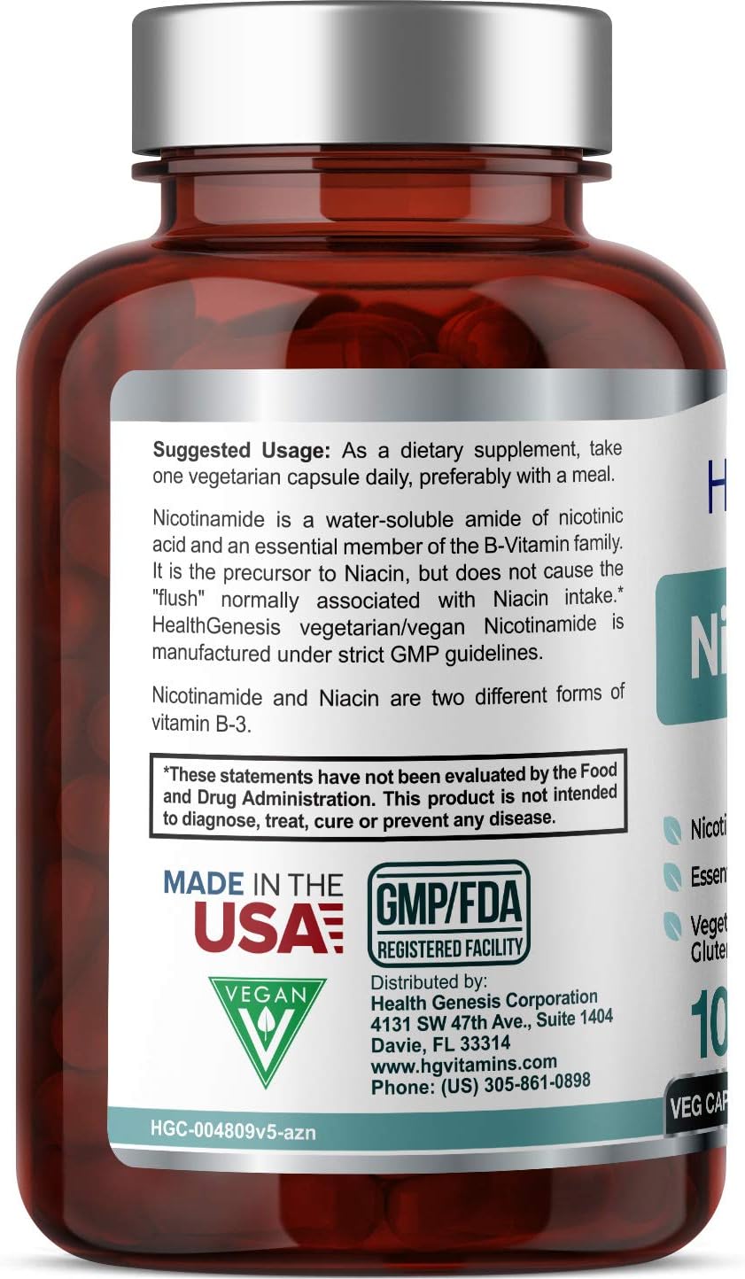 B-3 Nicotinamida 500 mg, 100 Cápsulas - Vitamina B3 Sin Rubor