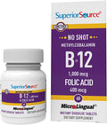 Superior Source No Shot Methylcobalamin B12 con Ácido Fólico - 60 Comprimidos Sublinguales