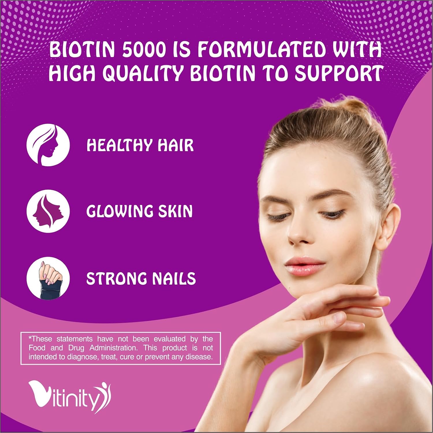 VITINITY Biotin 5000 mcg Extra Strength - Gominolas sin azúcar - 60 unidades (30 días)