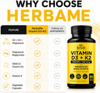 HerbaMe Vitamina D3 5000 UI + K2 con Magnesio Bisglicinato | Salud Ósea, Muscular e Inmune | 90 Cápsulas
