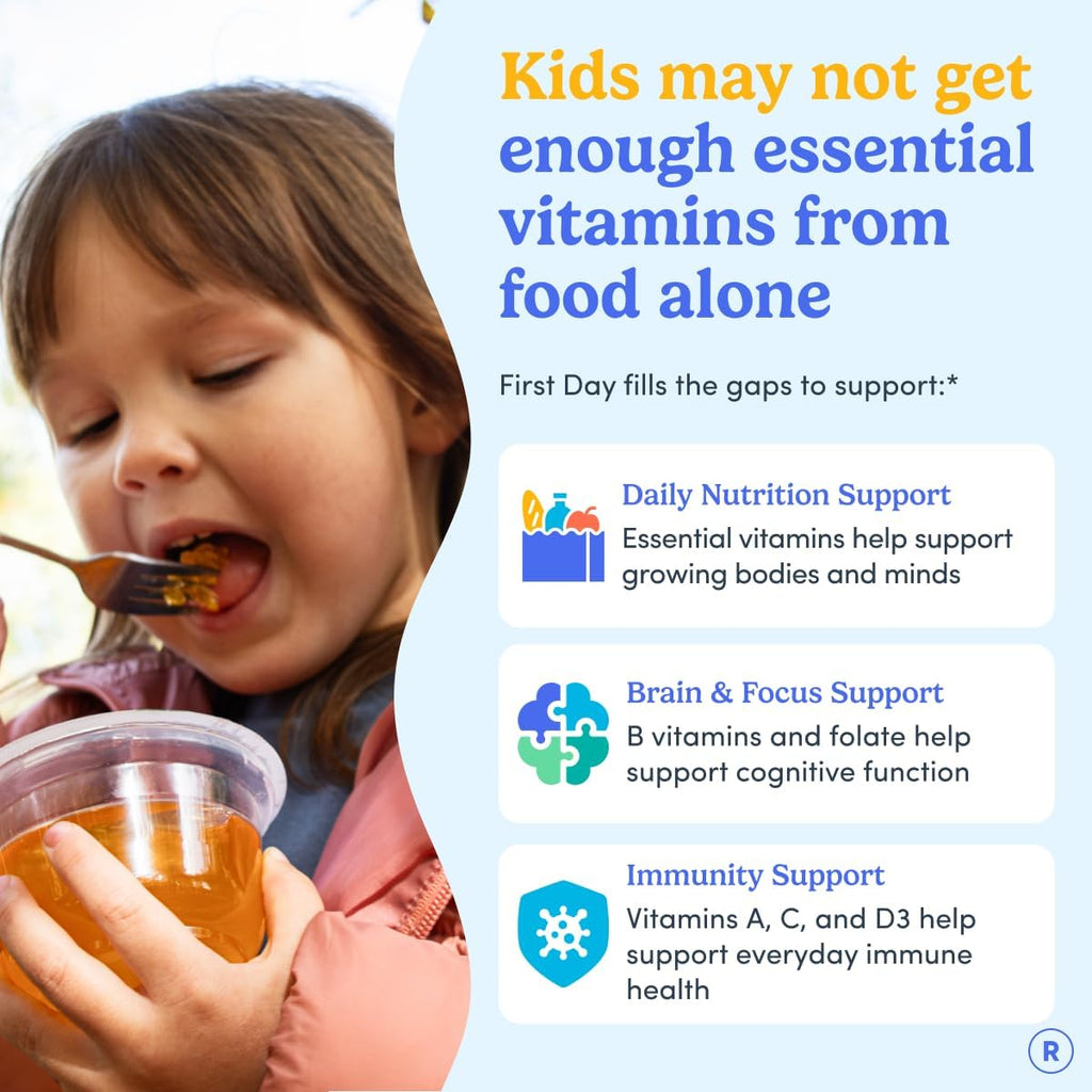 First Day Gominolas Multivitamínicas para Niños 4+ años, Fresa y Naranja