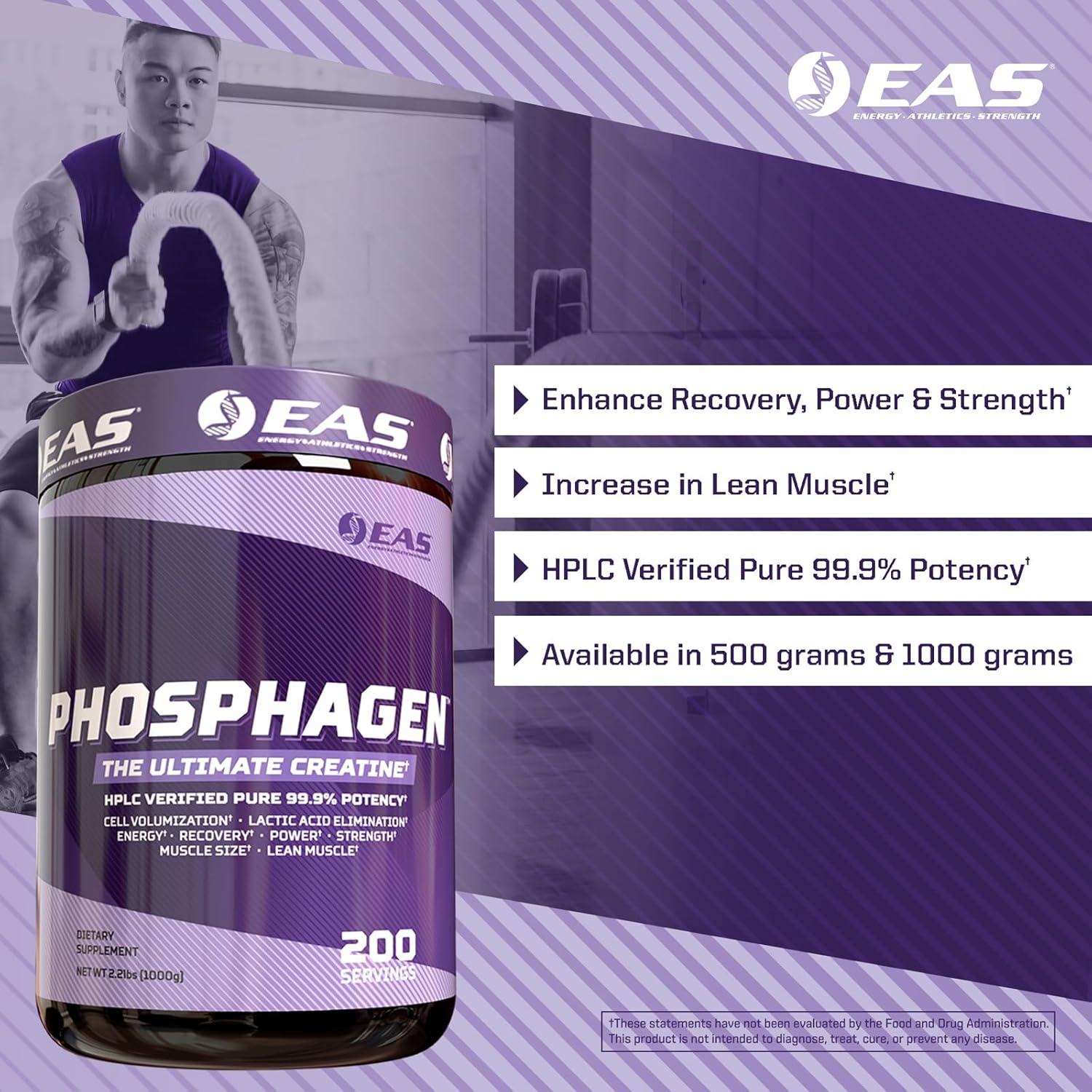 EAS Phosphagen Ultimate Creatina Monohidrato en Polvo - Pureza 99.9% - 200 Porciones (Sin Sabor)