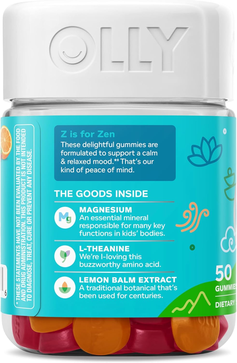 OLLY Kids Chillax Gummies - Suplemento Masticable con Magnesio, L-Teanina y Melisa para la Calma y Relajación* - 50 Gominolas