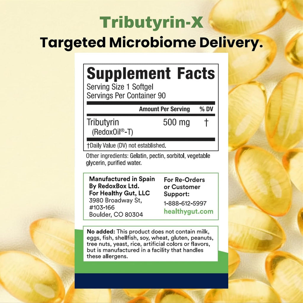 Healthy Gut Tributyrin-X – Suplemento de Butirato Altamente Biodisponible | 90 Cápsulas Blandas