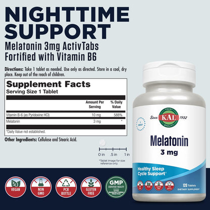 KAL Melatonina 3mg Comprimidos Sublinguales con Vitamina B6, 120 Comprimidos – Image 2