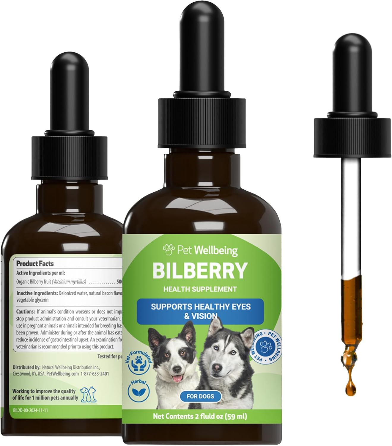 Pet Wellbeing Arándano (Bilberry) para Perros – 60 ml – Suplemento Líquido para la Visión y Salud Ocular