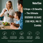 NaturElan Vitamin D3 5000 UI & K2 (MK-7) Gotas con Aceite MCT - 1,69 fl oz