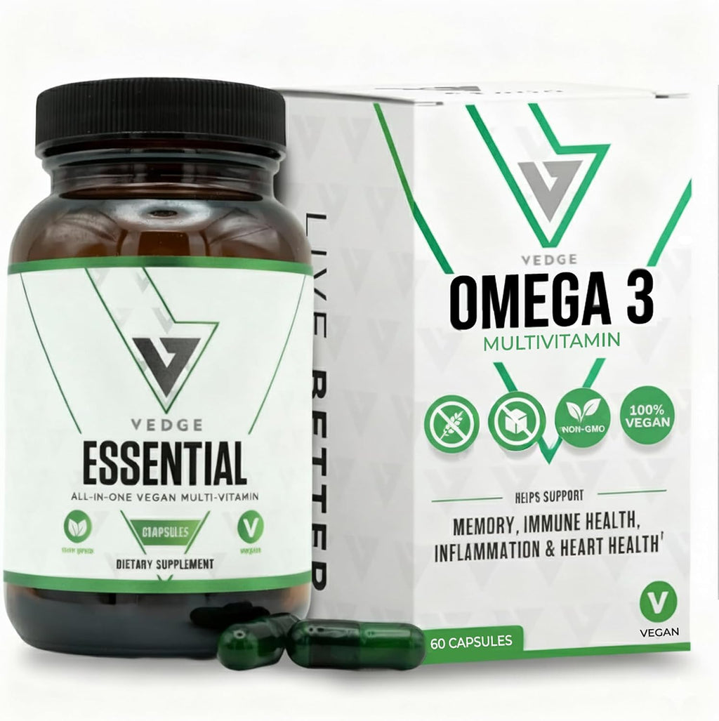 VEDGE Vegan Omega 3 Multivitamin – Complejo Multivitamínico Vegano con Omega 3, Vitaminas B12, D, K2, Magnesio, Zinc y Selenio