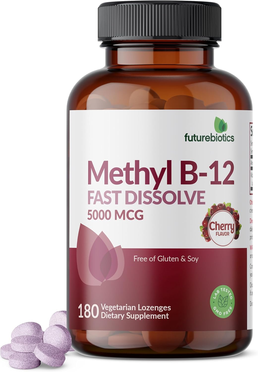 Futurebiotics Methyl B12 5000 mcg Metilcobalamina, Sabor Cereza, 60 Comprimidos Vegetarianos