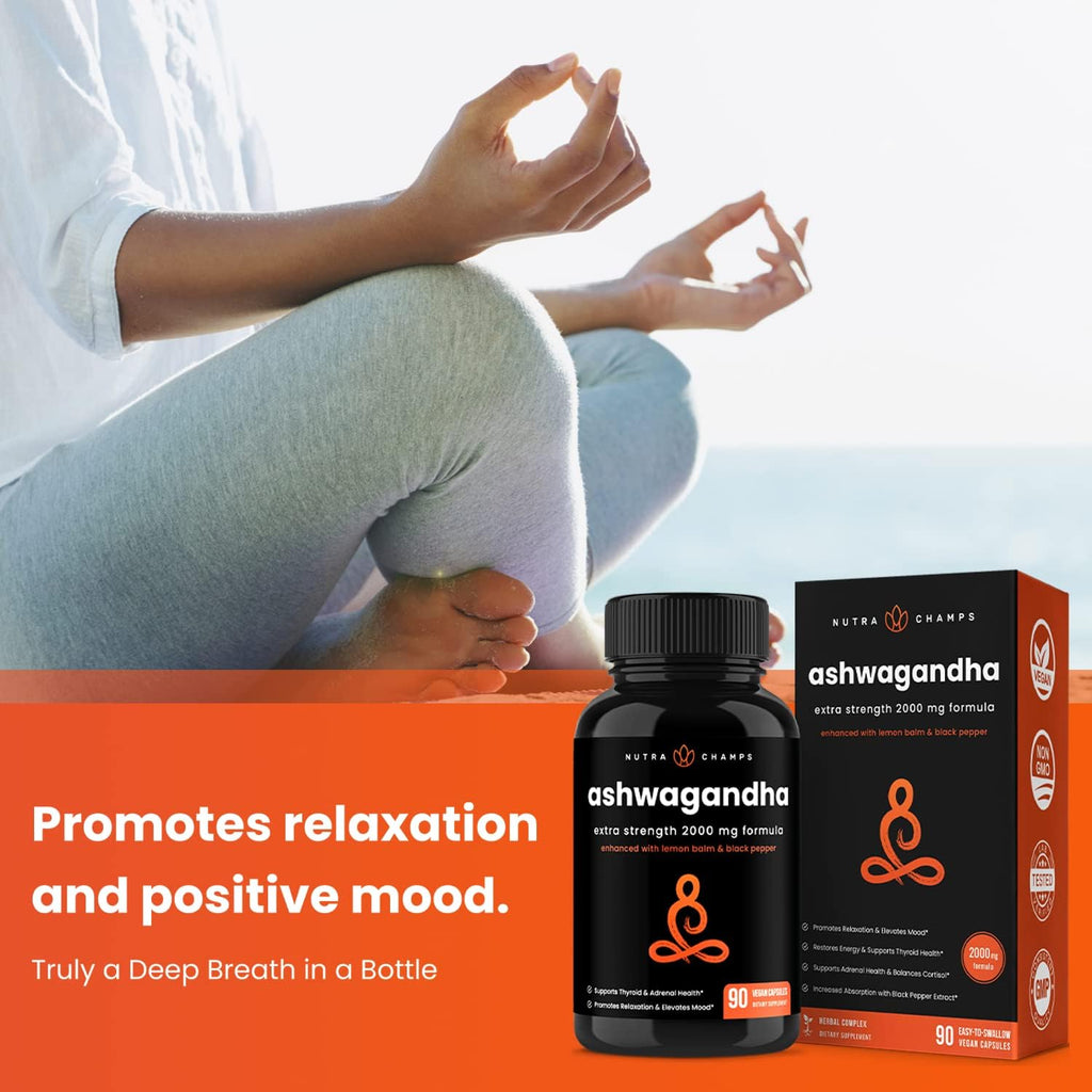 NutraChamps Ashwagandha Orgánica 2000mg - Cápsulas con Limón y Pimienta Negra
