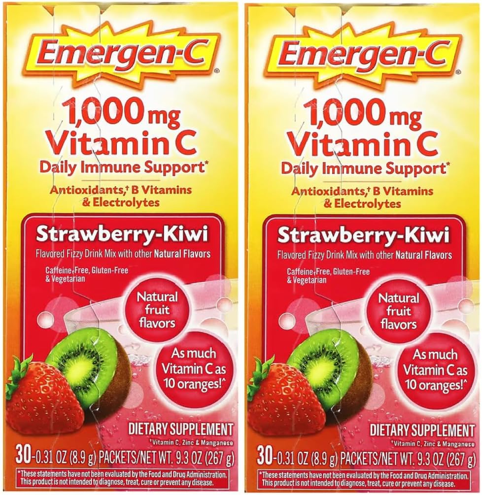 Emergen-C Vitamina C 1000mg Polvo, Sabor Fresa Kiwi, 60 Sobres