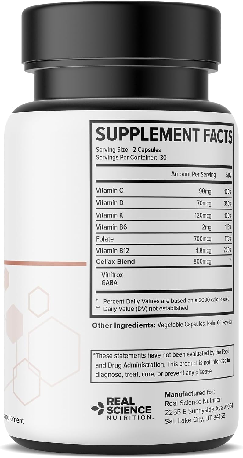 Real Science Celi-Act – Complemento para la Salud Digestiva con Vinitrox y GABA, 60 Cápsulas