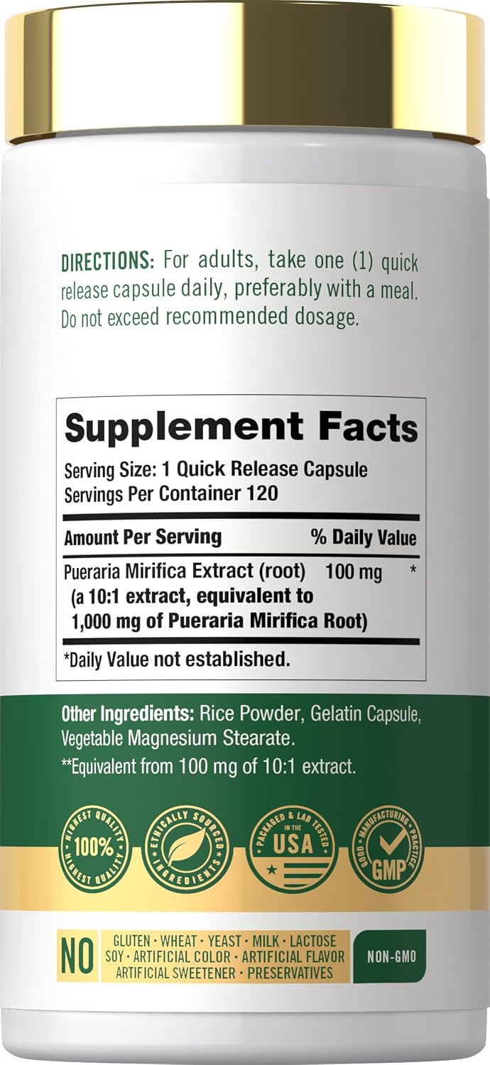 Carlyle Pueraria Mirifica Cápsulas | 120 unidades | Extracto de Raíz | Suplemento No-GMO y Sin Gluten