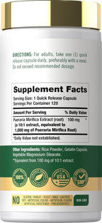 Carlyle Pueraria Mirifica Cápsulas | 120 unidades | Extracto de Raíz | Suplemento No-GMO y Sin Gluten