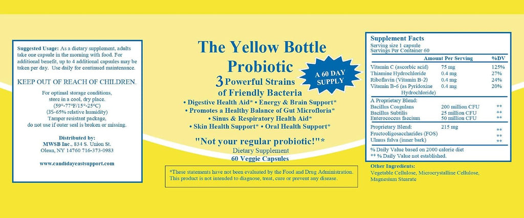 The Yellow Bottle Probiótico y Prebiótico – 60 Cápsulas Veganas