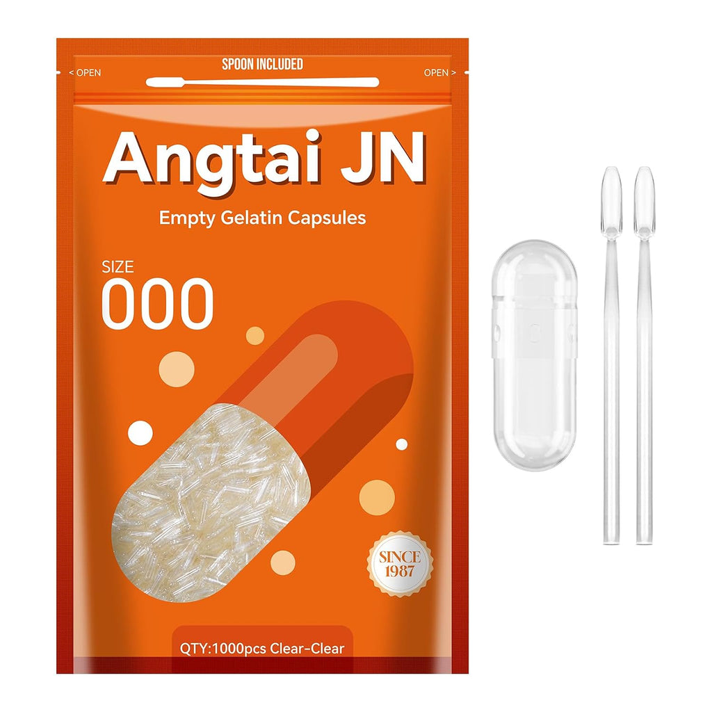 Cápsulas de Gelatina Vacías Tamaño 000 (1000 uds) - Puras, Bovinas, Transparentes - Sin Gluten, No GMO, Certificadas Halal - Incluye Kit de Llenado con 2 Cucharas