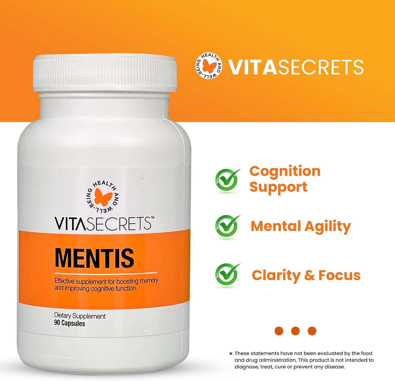 Vitasecrets Mentis Memory & Cognition Support Supplement - 90 Cápsulas