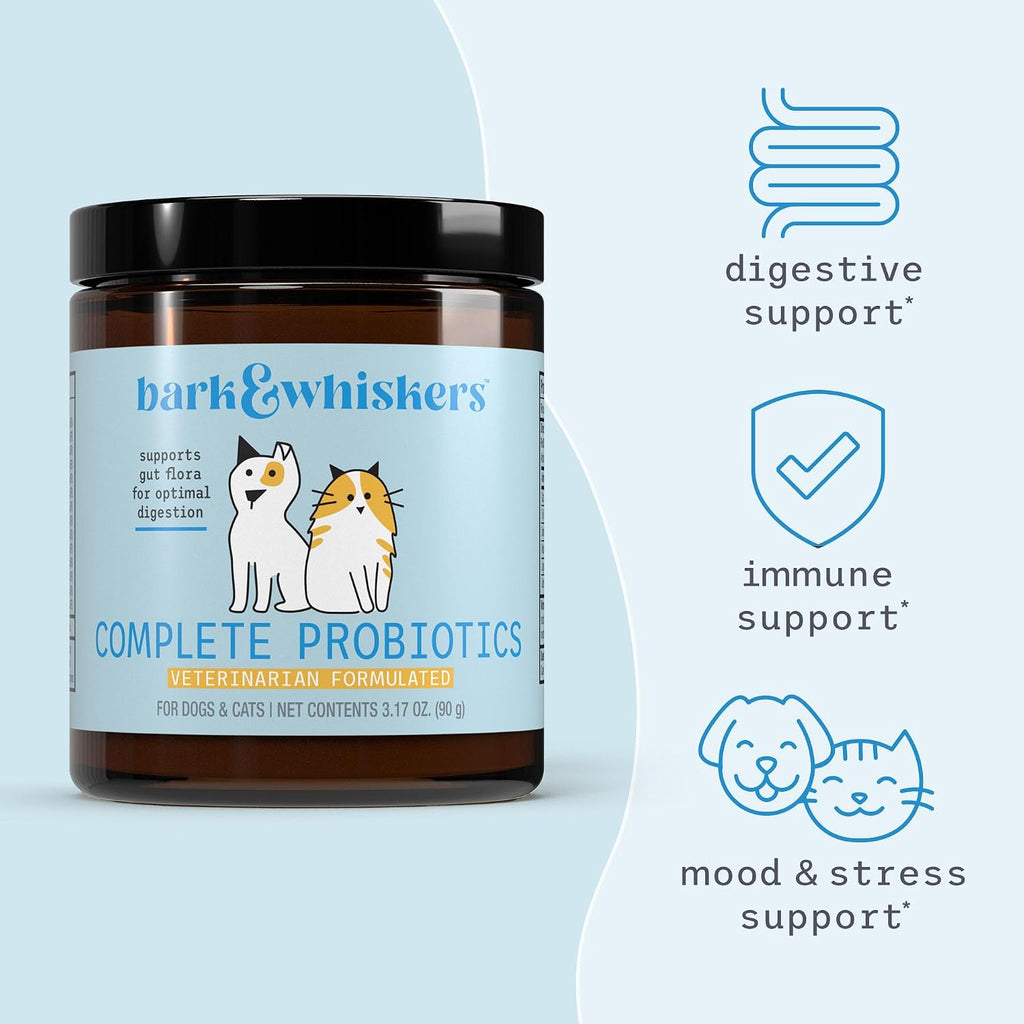 Bark & Whiskers, Probióticos Completos para Perros y Gatos, 90 g