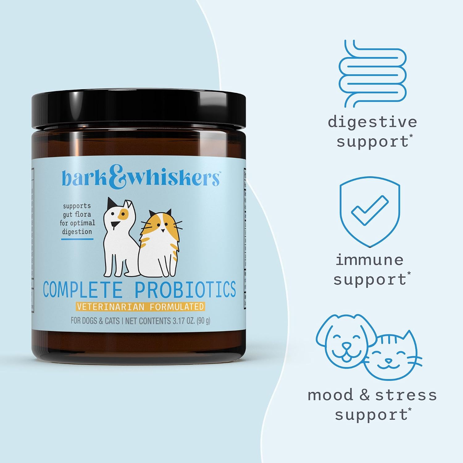 Bark & Whiskers, Probióticos Completos para Perros y Gatos, 90 g