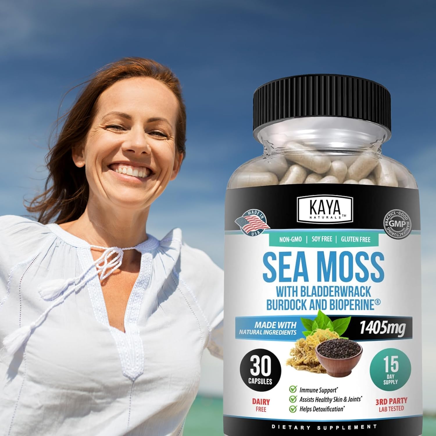 Kaya Naturals Sea Moss - Suplemento de Movilidad para Hombres y Mujeres, 30 Cápsulas