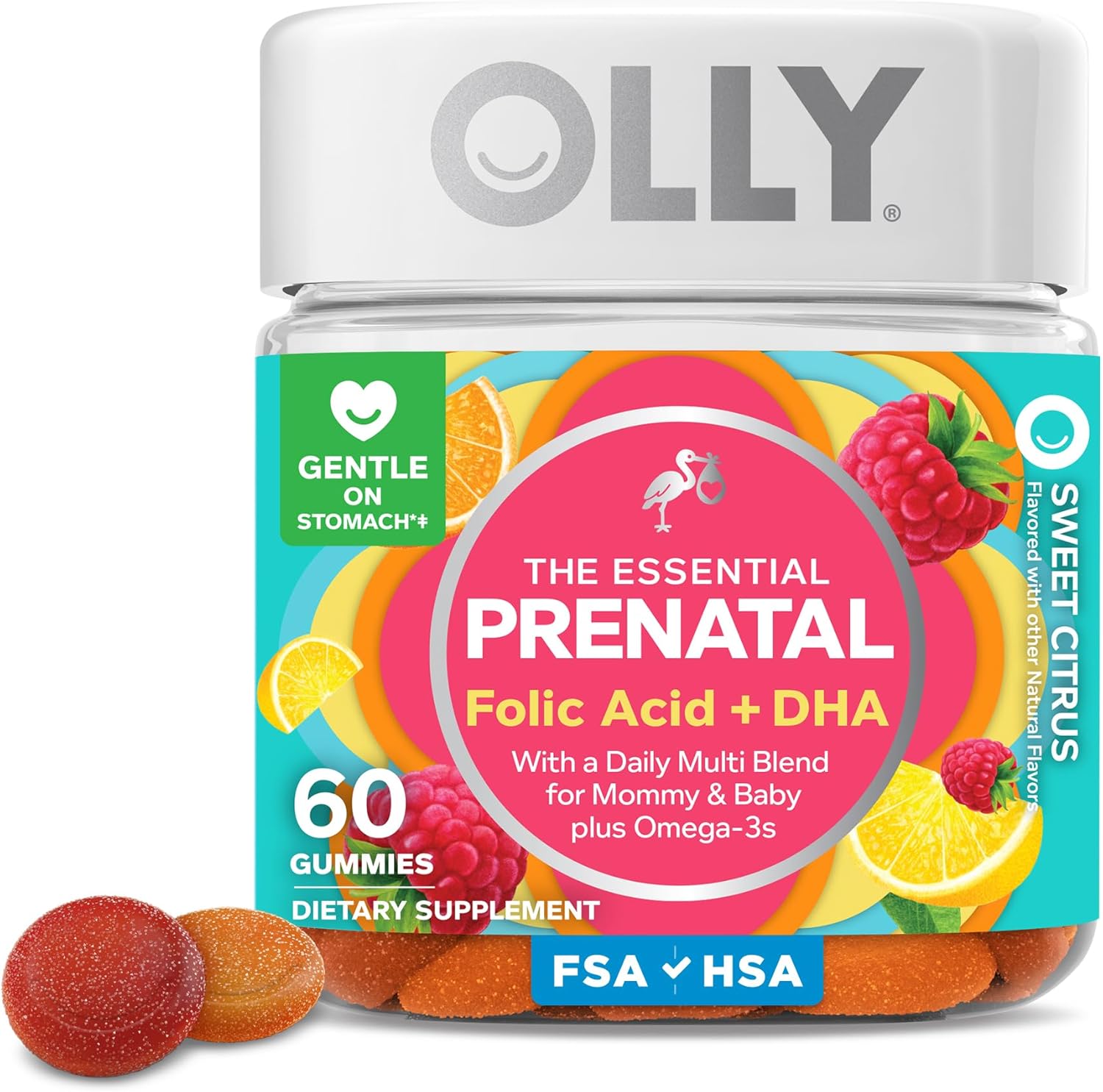 OLLY Prenatal Multivitamínico Gomitas, Ácido Fólico y DHA, 60 unidades