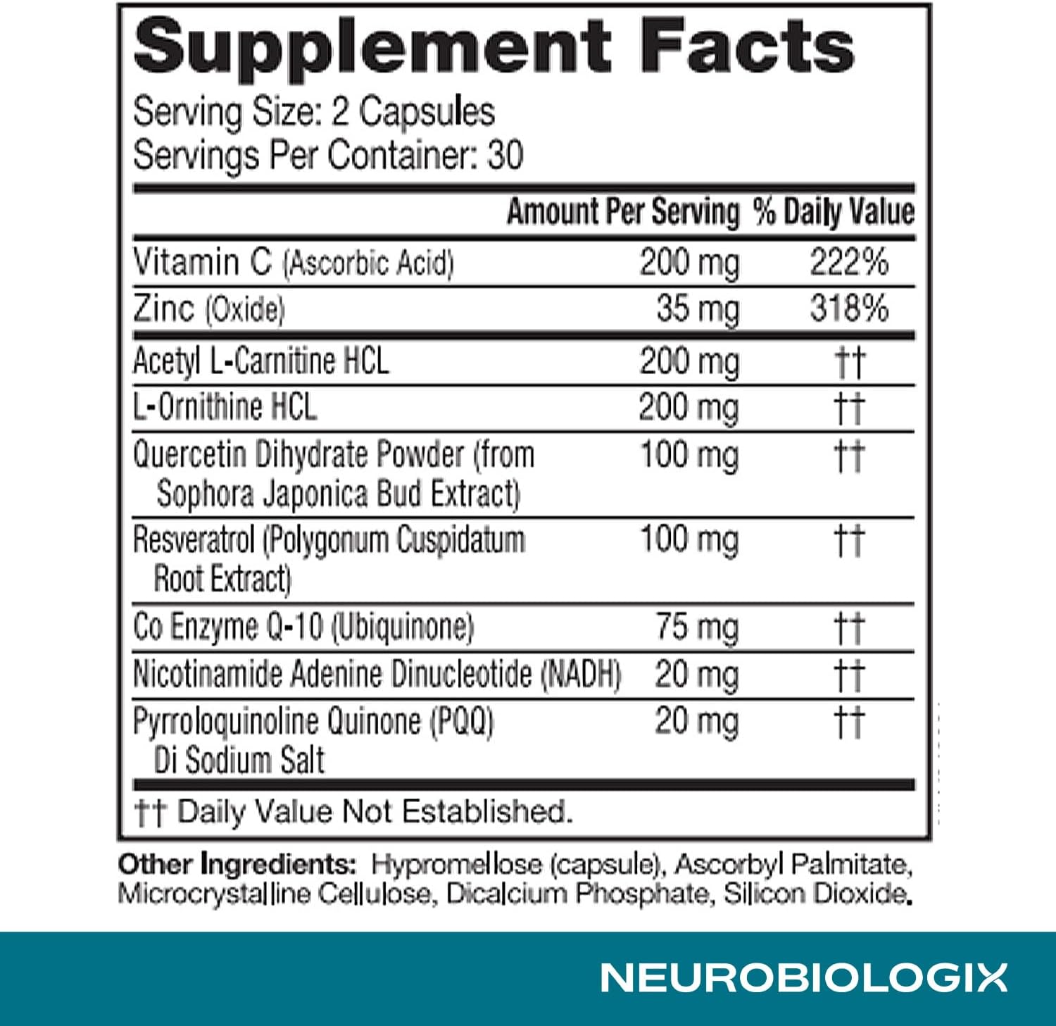 Neurobiologix Mito Cell PQQ Energía y Concentración - 60 Cápsulas