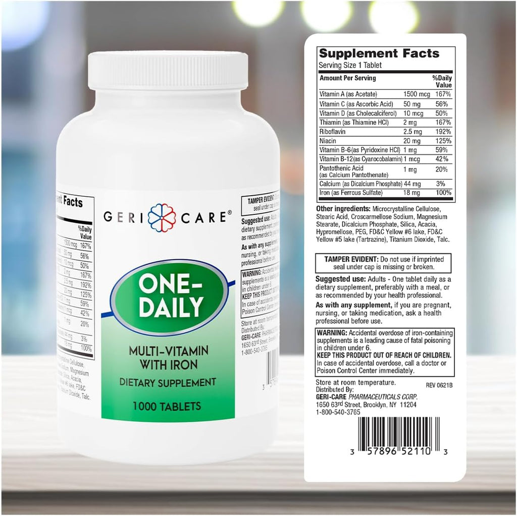 GeriCare One-Daily Multivitamínico con Hierro - 1000 Comprimidos