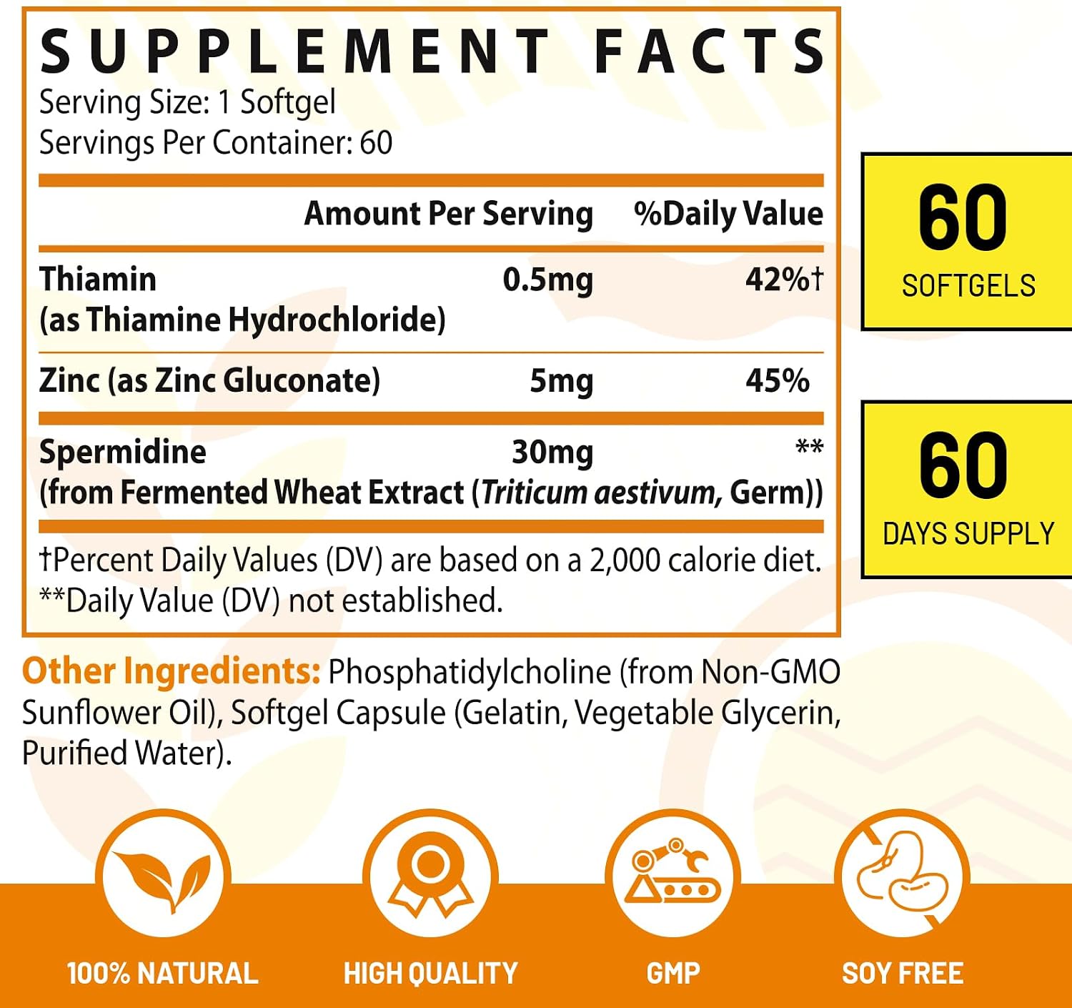 CORPORALIGHT Espermidina 30mg - Suplemento Liposomal de Alta Absorción con Zinc y Tiamina - 120 Cápsulas Blandas