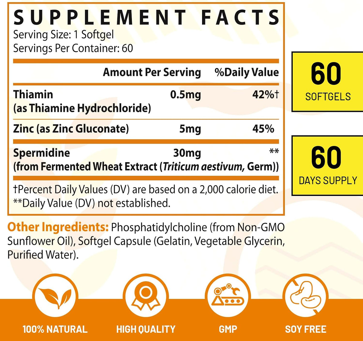 Suplemento de Espermidina 30mg, Alta Absorción, Extracto de Germen de Trigo Fermentado, 60 Cápsulas Blandas - CORPORALIGHT – Image 2