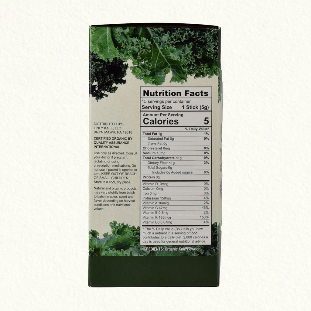 OnlyKale Kale en Polvo Ecológico - Superalimento Verde - 15 Sticks (1 Mes)