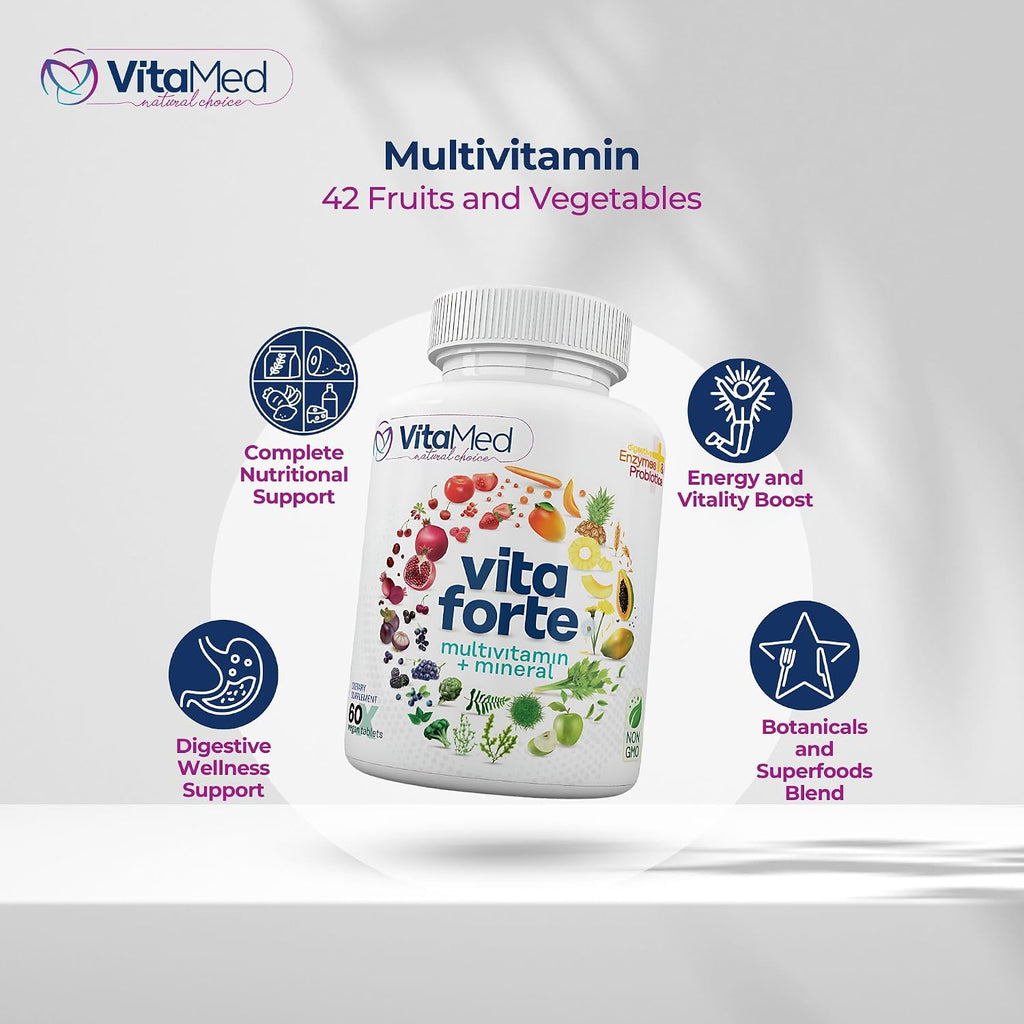 Vita Forte Multivitamínico Vegano con Probióticos y Enzimas Digestivas – 60 Comprimidos