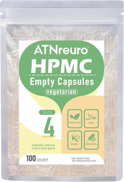 Cápsulas Vacías Veganas Talla 4 - 100 – Material seguro y saludable: Fabricadas con HPMC (celulosa vegetal) y agua – Image 1