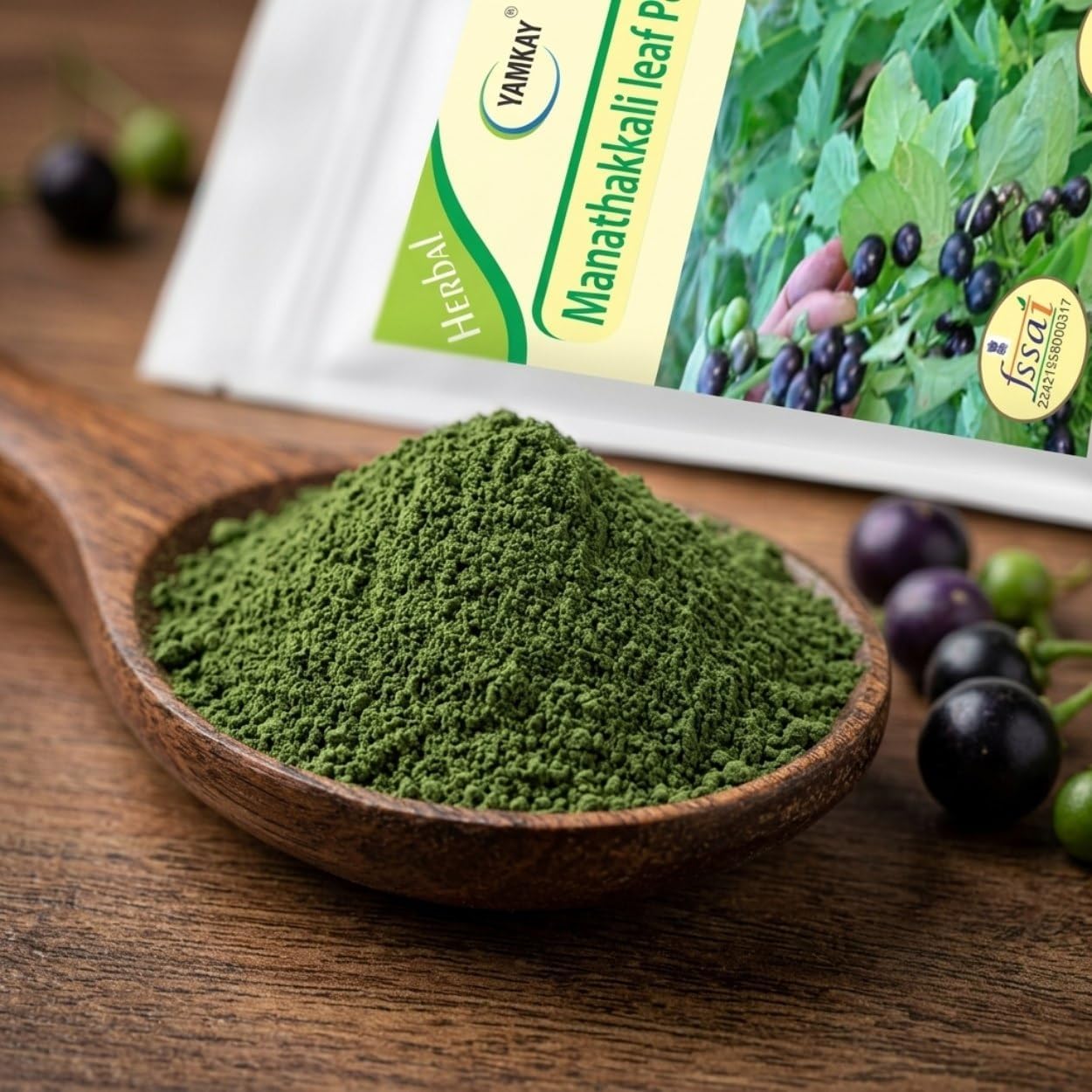 YAMKAY Manathakkali Leaf Powder - Organic Solanum Nigrum | Black Nightshade Powder | 100% Natural Herbal (300g)