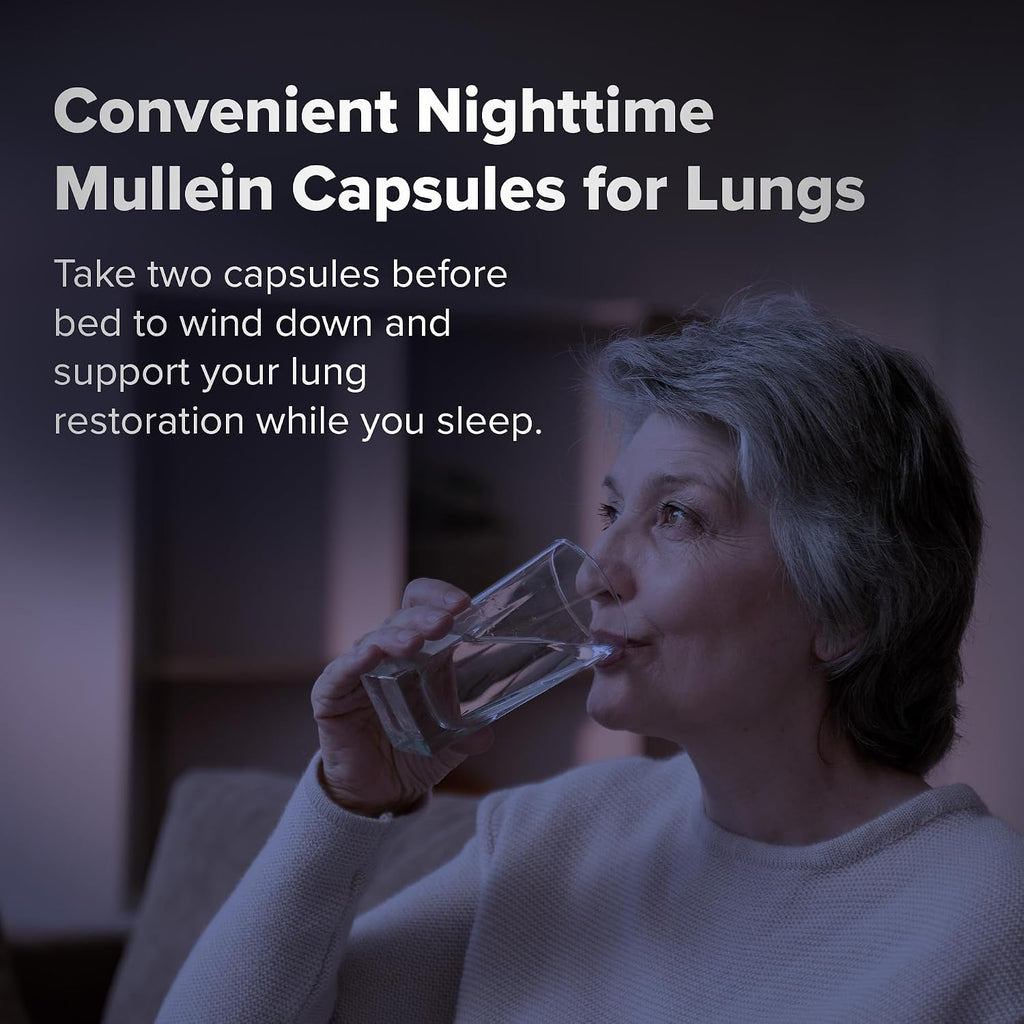 BREATHE PM, Cápsulas Nocturnas 6 en 1 con Mullein para la Salud Pulmonar (60 Cápsulas - 30 Días)