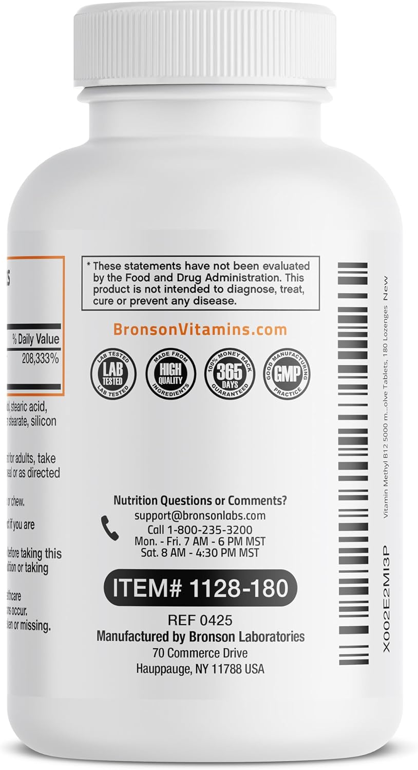 Bronson Methyl B12 5000 mcg - Vitamina B12 Metilcobalamina, 180 comprimidos bucodispersables