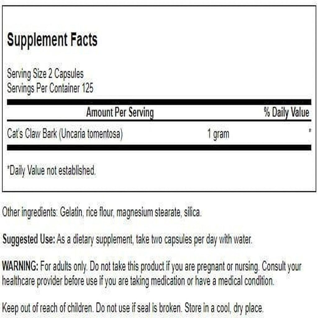 Swanson Uña de Gato de Espectro Completo 500 mg, 250 Cápsulas